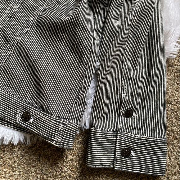 Chicos Striped Jean Jacket Button Front Black White Womens Size XL - Picture 6 of 16